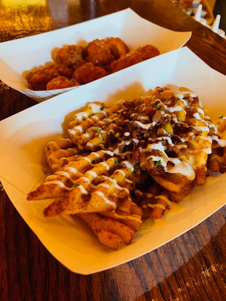 Gluten Free Buffalo Chicken and Fries with Capitol Waffle Shop and courthouse creek cider
